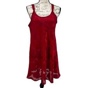 Oscar De Le Renta Sheer Rose Pattern Nightie Gown Slip Red Size Medium